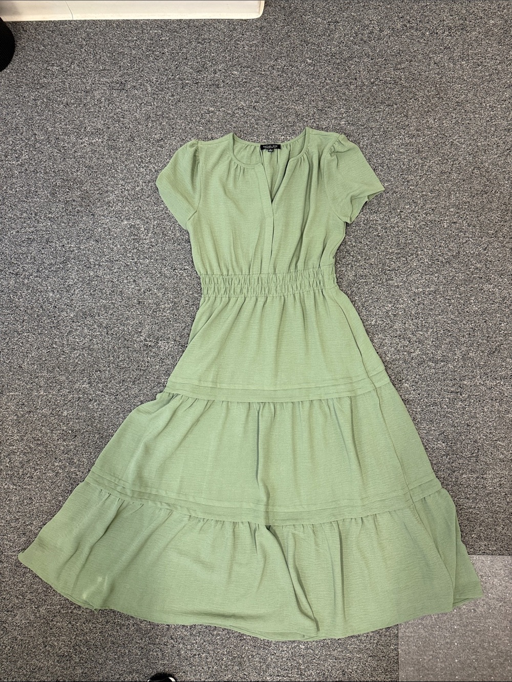 Rachel Zoe Sage Green Tiered Short-Sleeve Maxi Dress